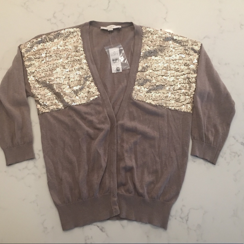 Ann Taylor Loft Sequined V-Neck Cardigan